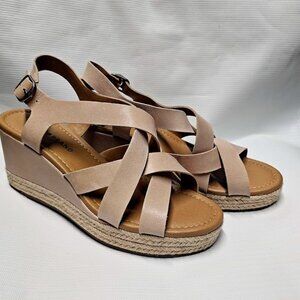 Lucky Brand Women's Baymeer Leather Espadrille Wedge Tan Sandals Size 9.5